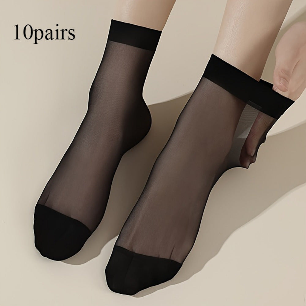Women's Sheer Thin Stockings 10 Pairs Assorted Colors Breathable Polyester Summer Socks