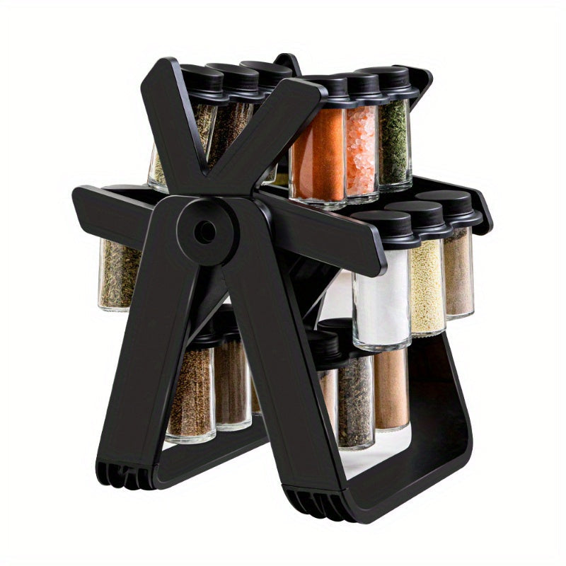 Spinning Ferris Wheel Spice Rack with Glass Jars Kitchen Organizer