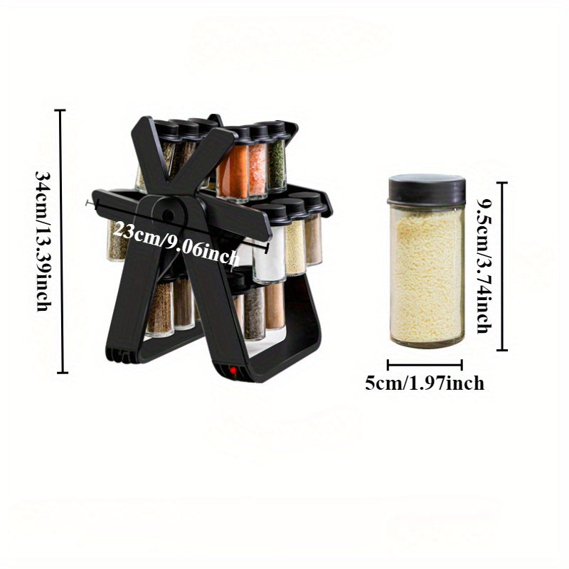 Spinning Ferris Wheel Spice Rack with Glass Jars Kitchen Organizer