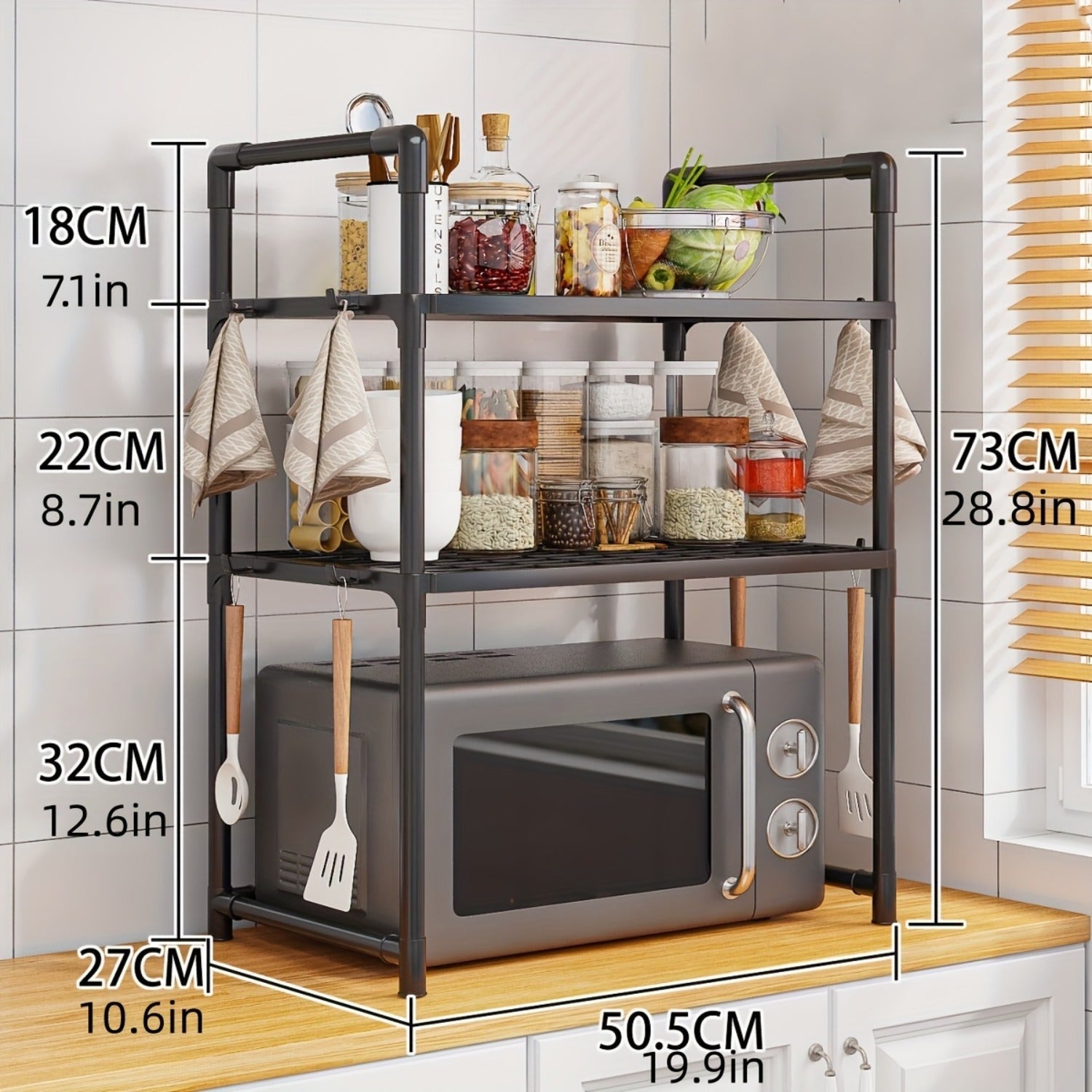 Thickened Metal Kitchen Storage Rack with Handles Open-Storage Spice Organizer Shelf for Microwave Toaster