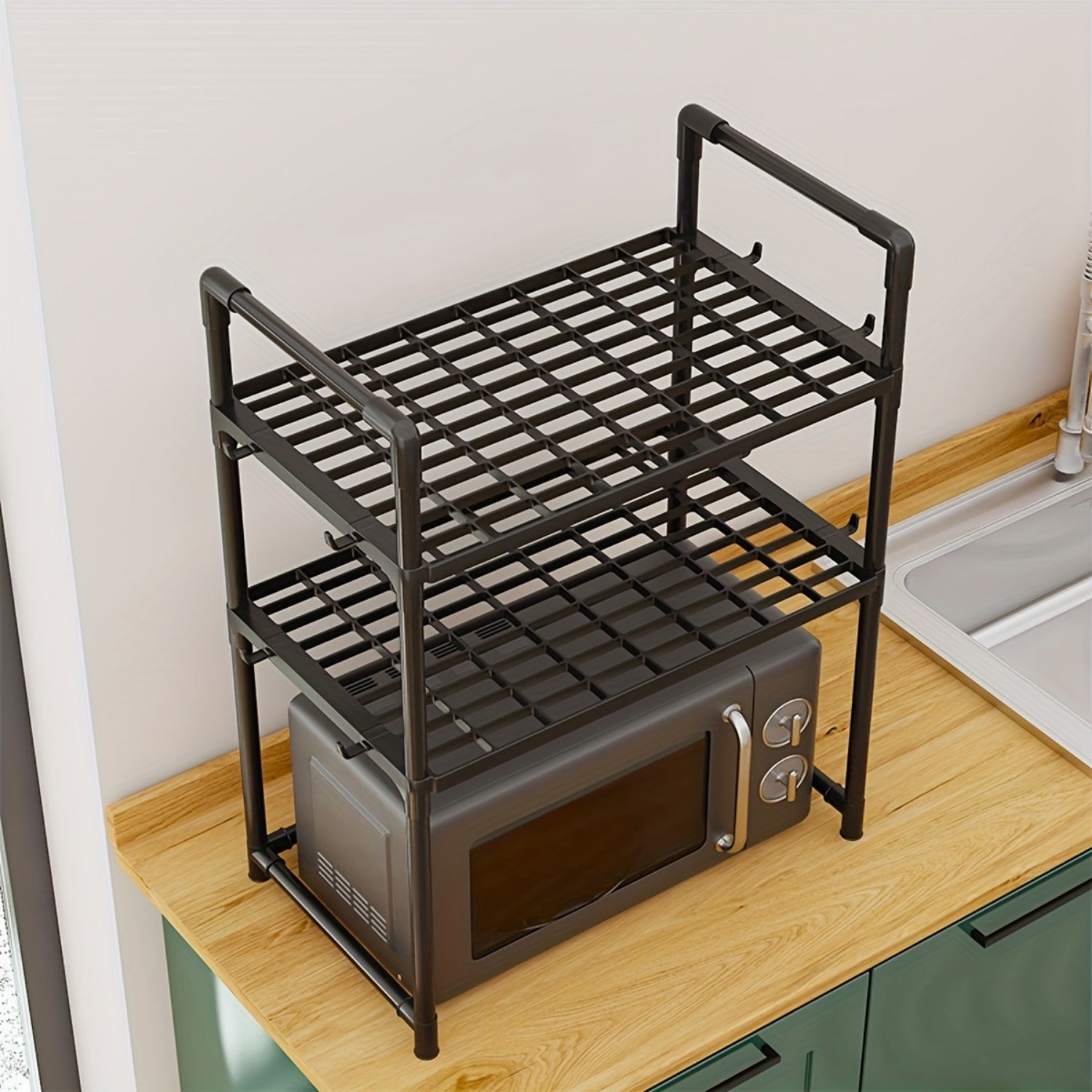 Thickened Metal Kitchen Storage Rack with Handles Open-Storage Spice Organizer Shelf for Microwave Toaster