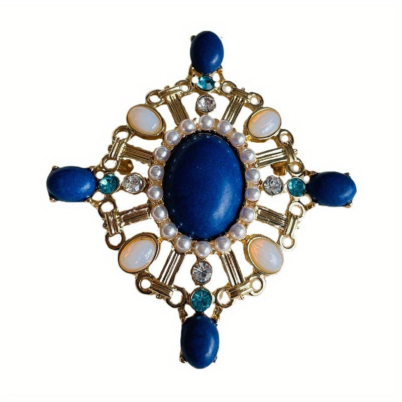 Vintage Enamel Brooch Pin with Baroque Lady Design and Rhinestones