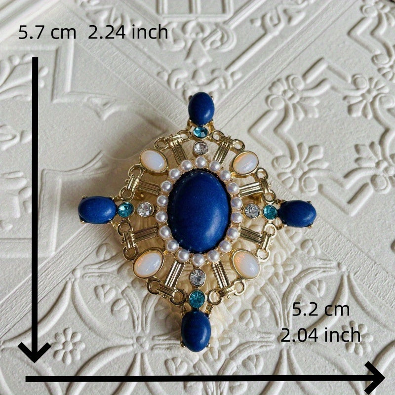 Vintage Enamel Brooch Pin with Baroque Lady Design and Rhinestones