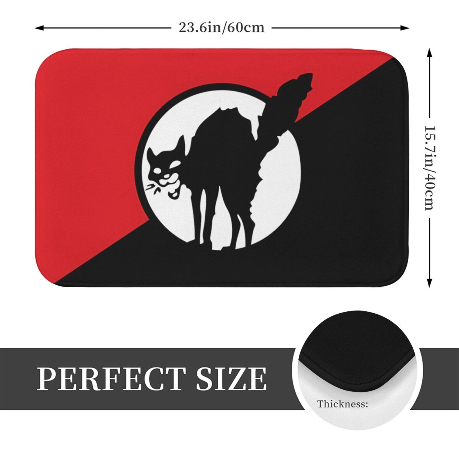 Lightweight Machine Washable Flannel Bath Mat with Black Cat Flag Design