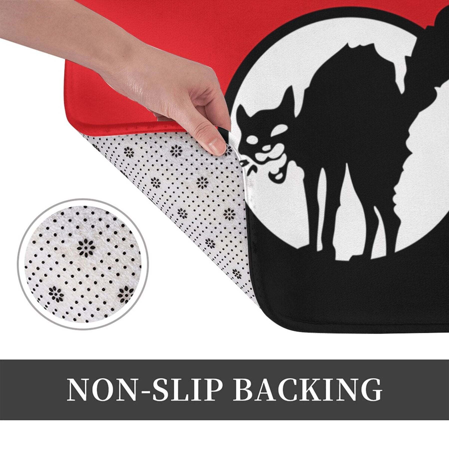 Lightweight Machine Washable Flannel Bath Mat with Black Cat Flag Design