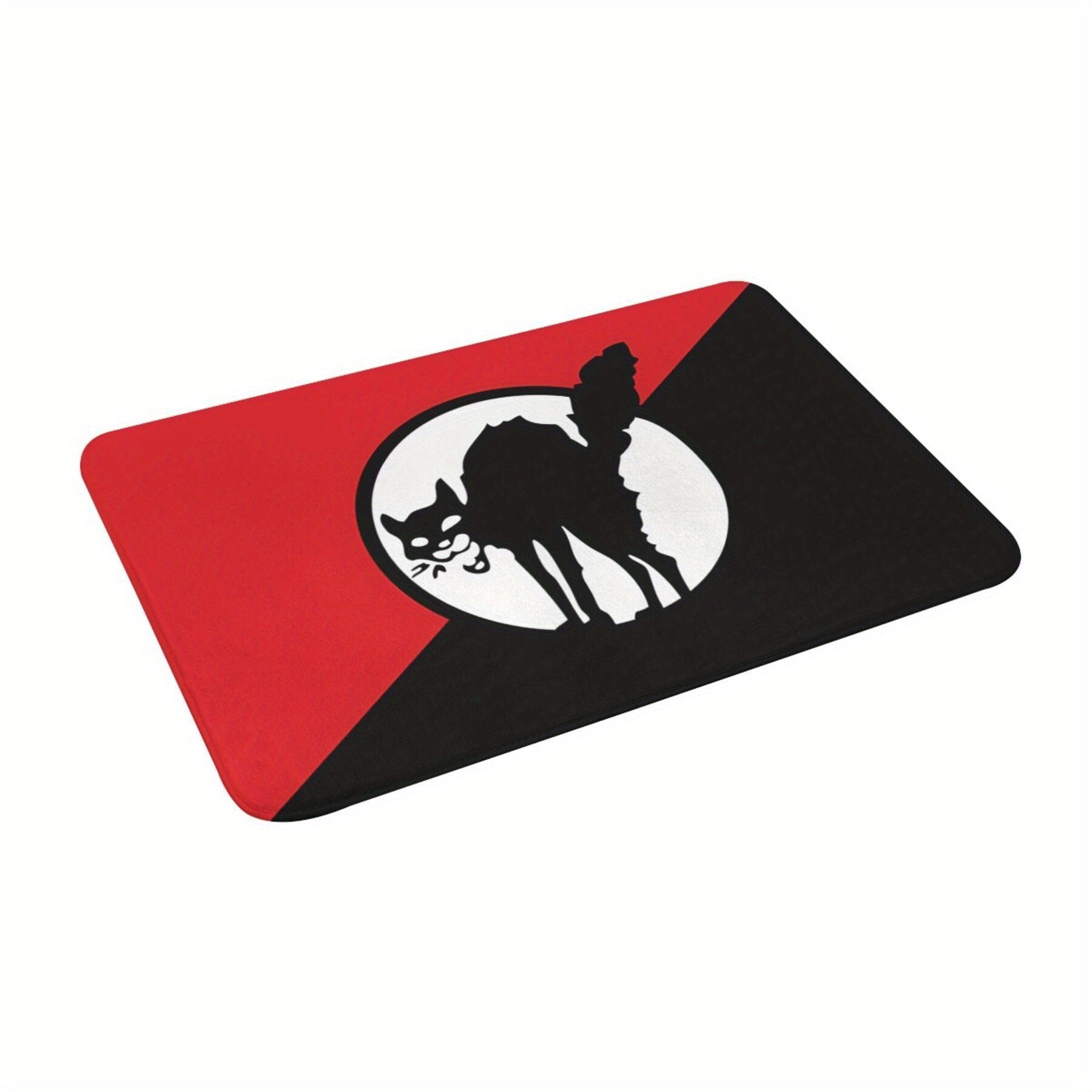 Lightweight Machine Washable Flannel Bath Mat with Black Cat Flag Design