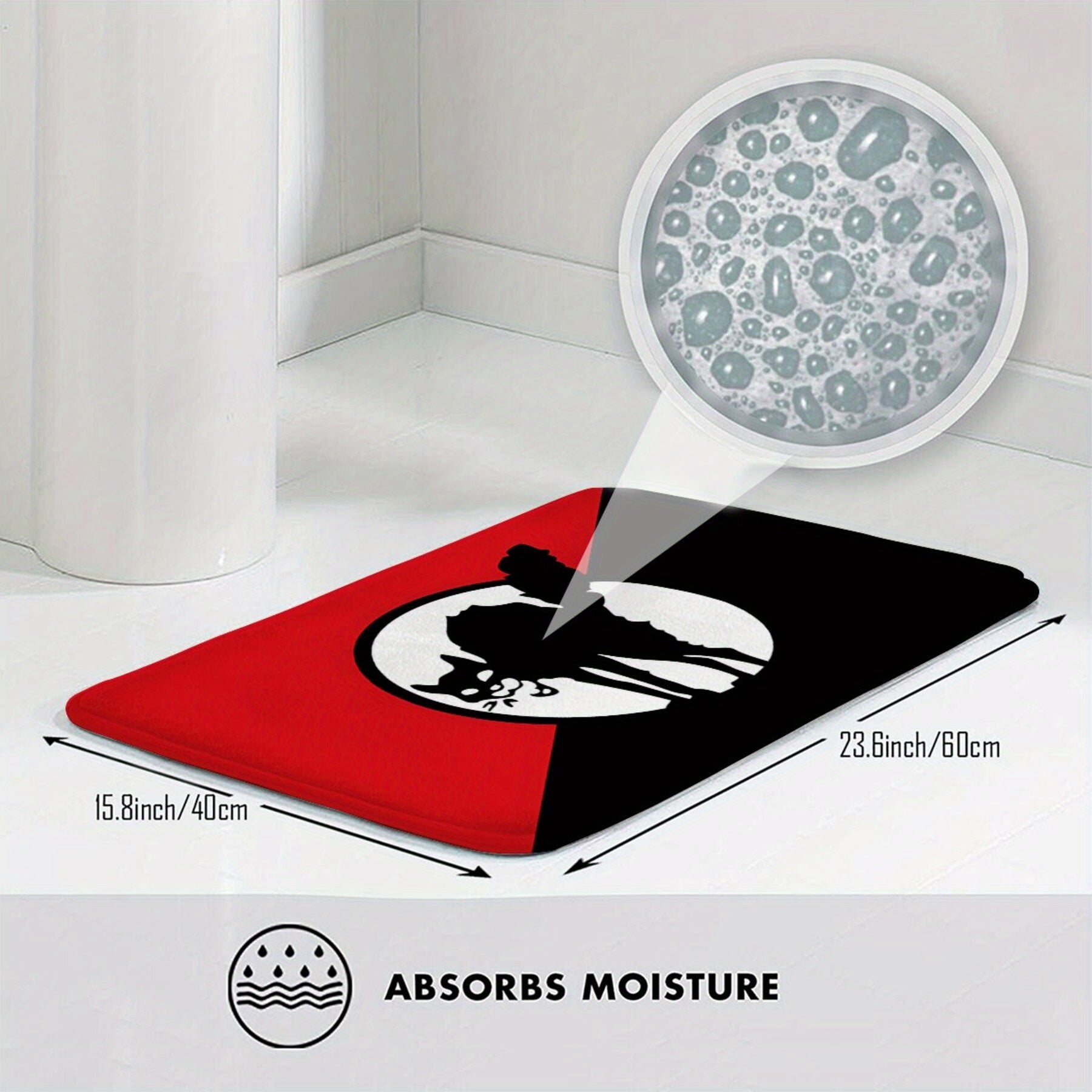 Lightweight Machine Washable Flannel Bath Mat with Black Cat Flag Design