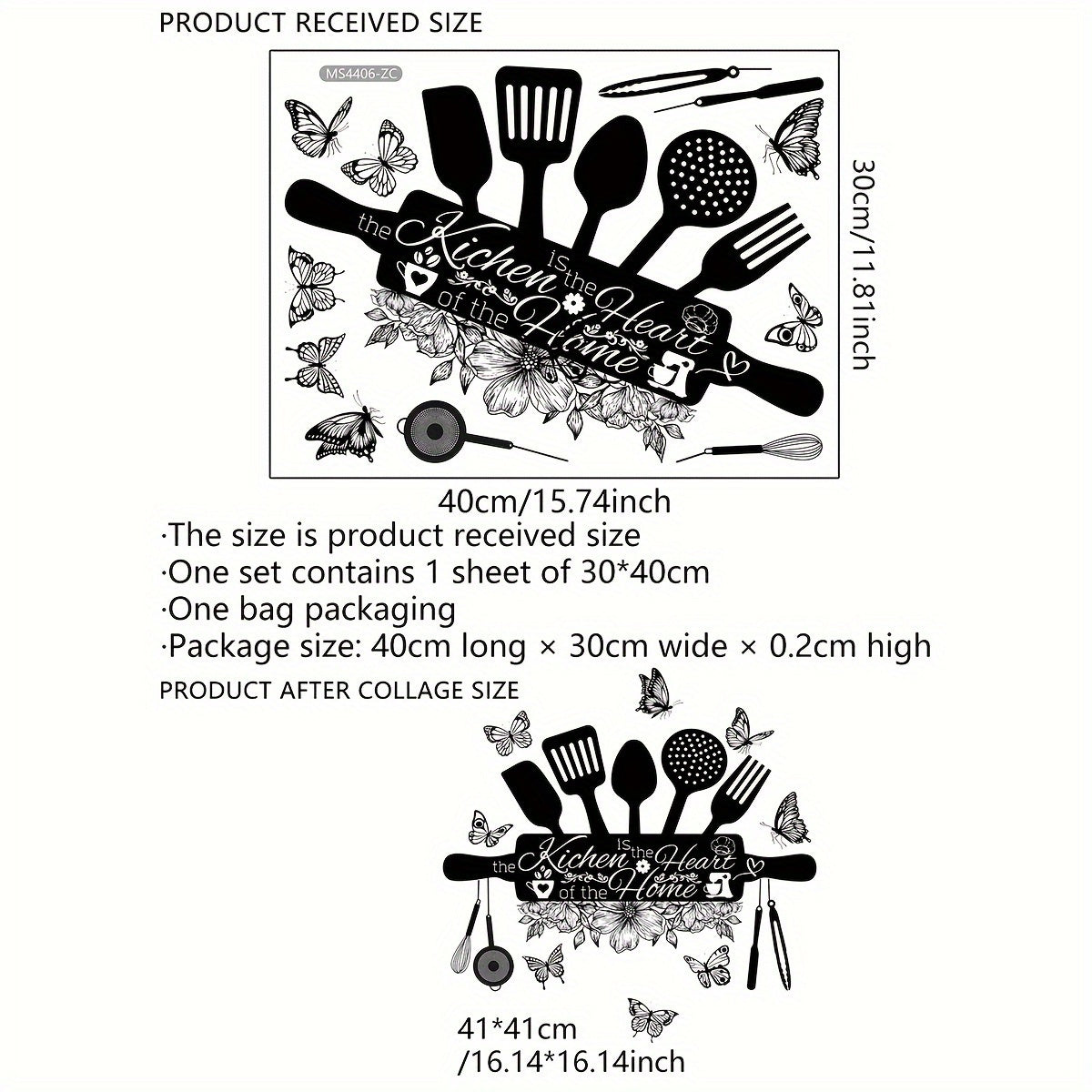 Vinilo decorativo para pared de cocina con acabado mate, cita inspiradora y detalles de mariposas, decorativo removible para el hogar