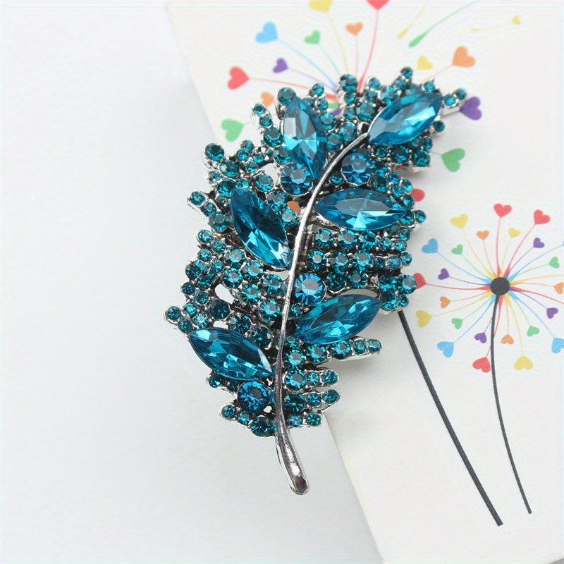 Elegant Rhinestone Feather Brooch for Women Glass Flower Pin Corsage Autumn Winter Gift