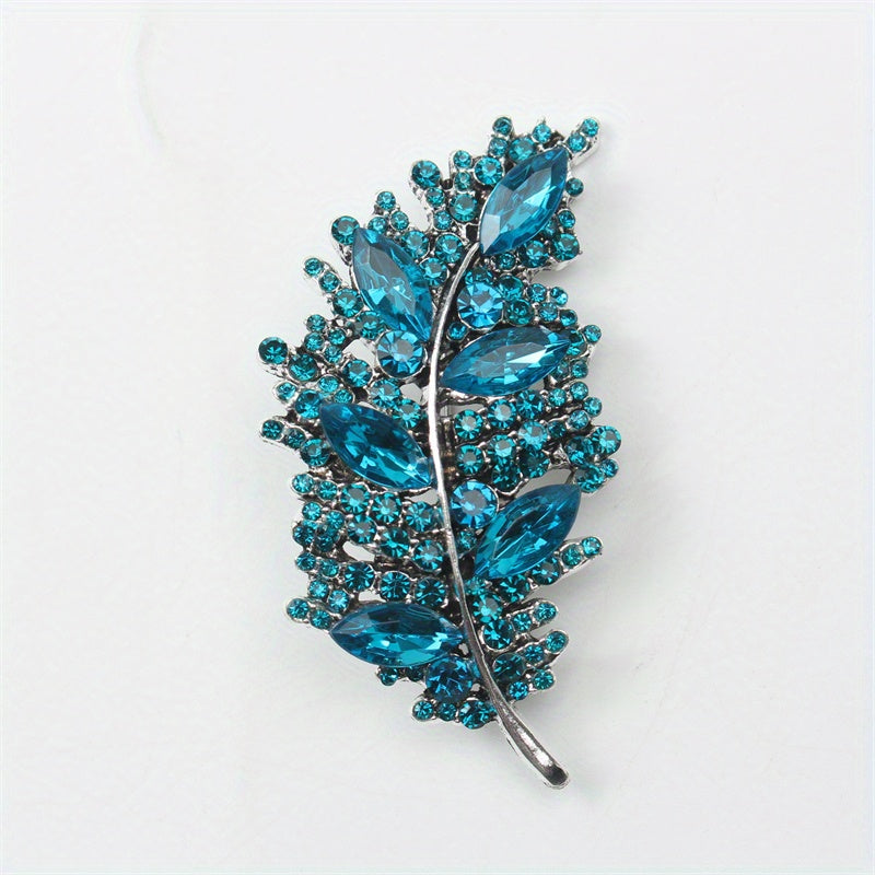 Elegant Rhinestone Feather Brooch for Women Glass Flower Pin Corsage Autumn Winter Gift