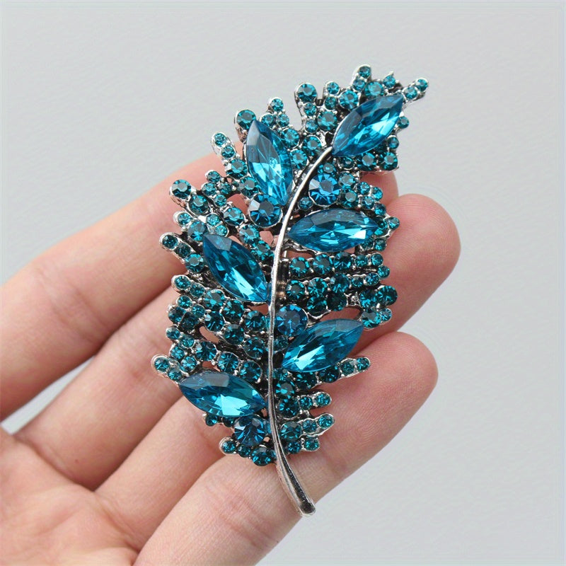 Elegant Rhinestone Feather Brooch for Women Glass Flower Pin Corsage Autumn Winter Gift