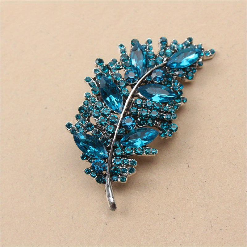 Elegant Rhinestone Feather Brooch for Women Glass Flower Pin Corsage Autumn Winter Gift