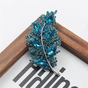 Elegant Rhinestone Feather Brooch for Women Glass Flower Pin Corsage Autumn Winter Gift