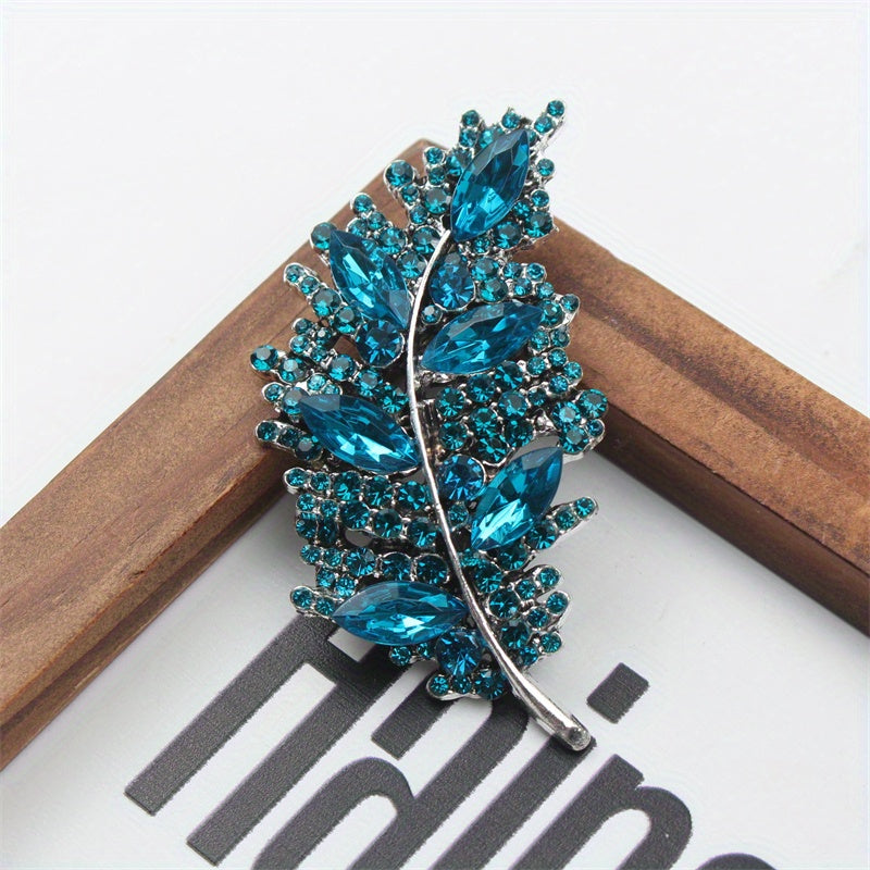 Elegant Rhinestone Feather Brooch for Women Glass Flower Pin Corsage Autumn Winter Gift