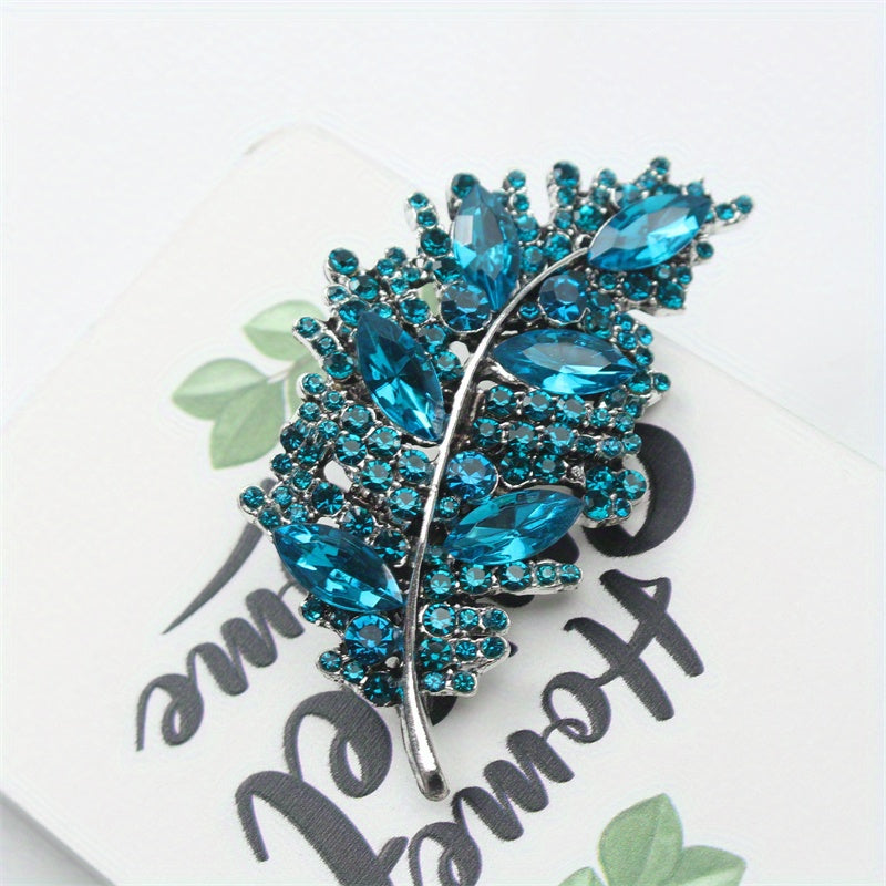 Elegant Rhinestone Feather Brooch for Women Glass Flower Pin Corsage Autumn Winter Gift