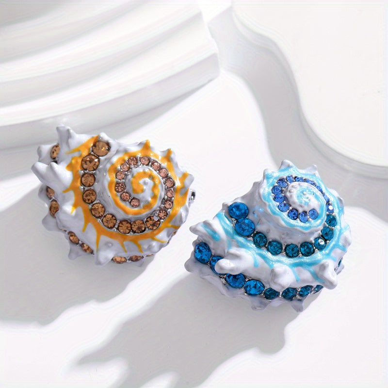 Enamel Conch Brooch with Rhinestone Accents Sea Creature Jewelry for Dressy Events