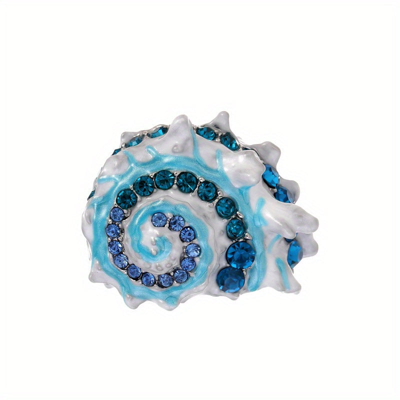 Enamel Conch Brooch with Rhinestone Accents Sea Creature Jewelry for Dressy Events