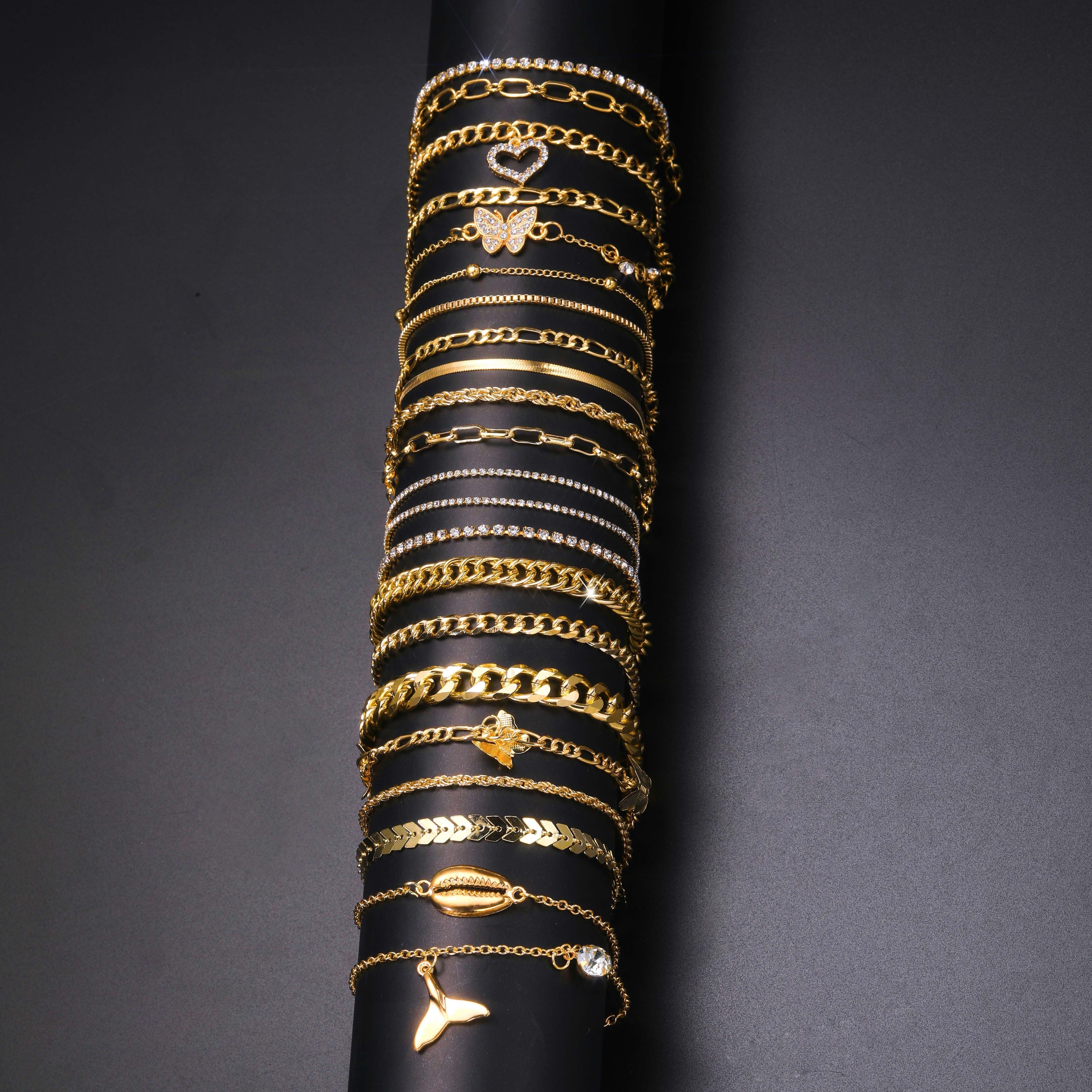 17 ta Elegant Oltin Rangli Bilaguzuklar to'plami, Qush, Bo'sh, va Qobiq Charmalari bilan - Vintage Boho Chic Uslubidagi Ayollar Moda Zargarlik Buyumlari, Norasmiy Kiymlar Uchun Mukammal