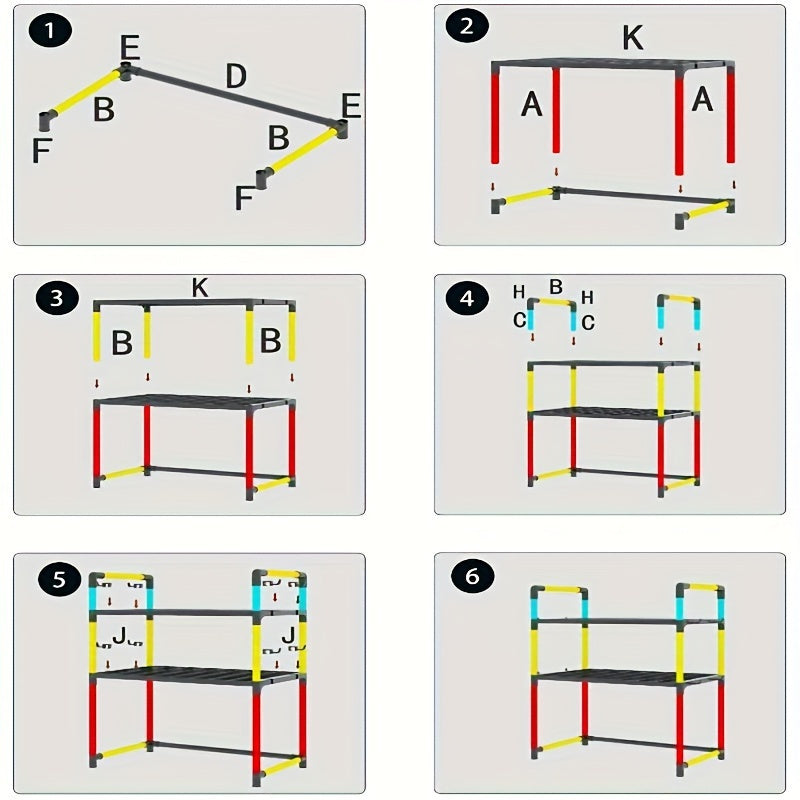2-Tier Kitchen Counter Shelf with Hooks Microwave Space Saver