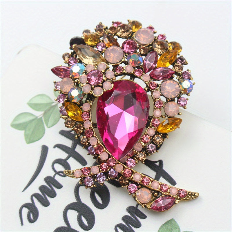 Women's Rhinestone Flower Brooch Pin Hollow Design Jewelry Gift
