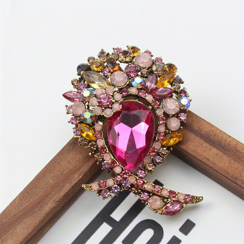 Women's Rhinestone Flower Brooch Pin Hollow Design Jewelry Gift