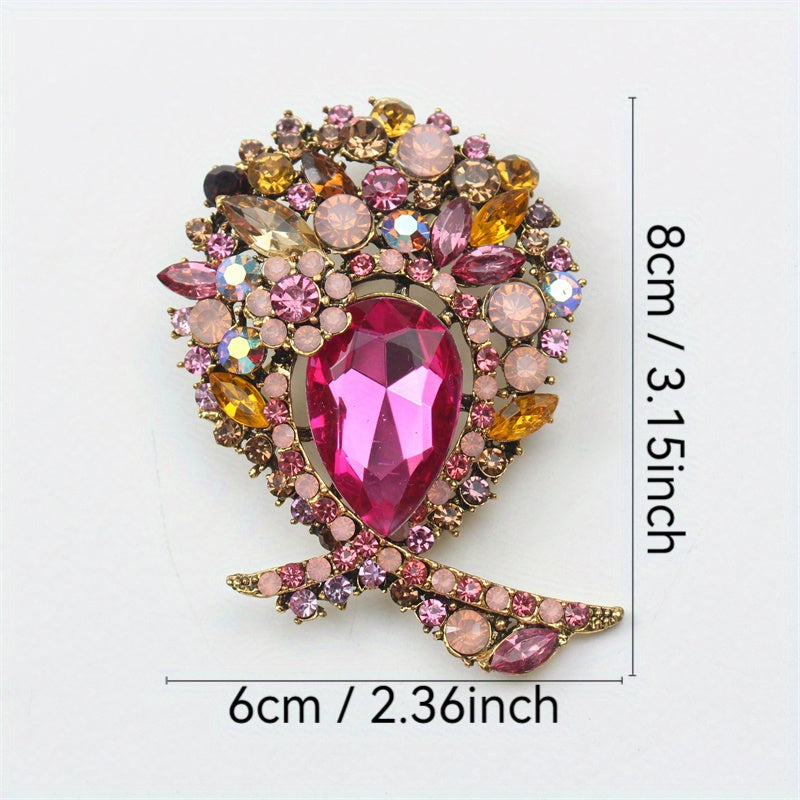 Women's Rhinestone Flower Brooch Pin Hollow Design Jewelry Gift