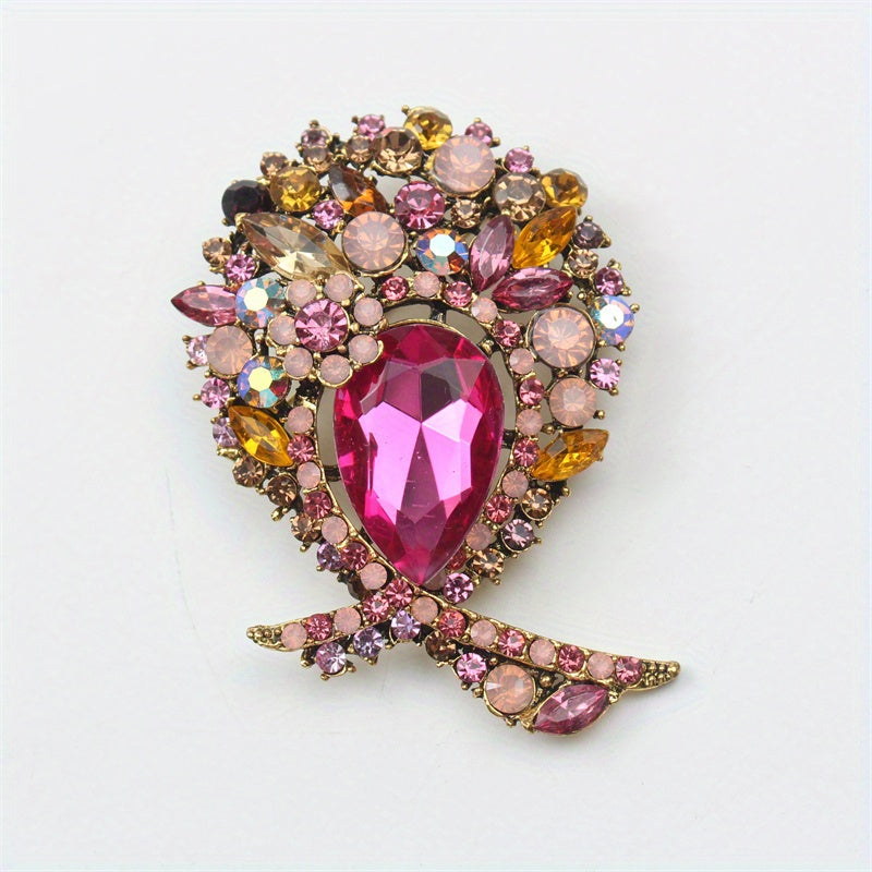 Women's Rhinestone Flower Brooch Pin Hollow Design Jewelry Gift