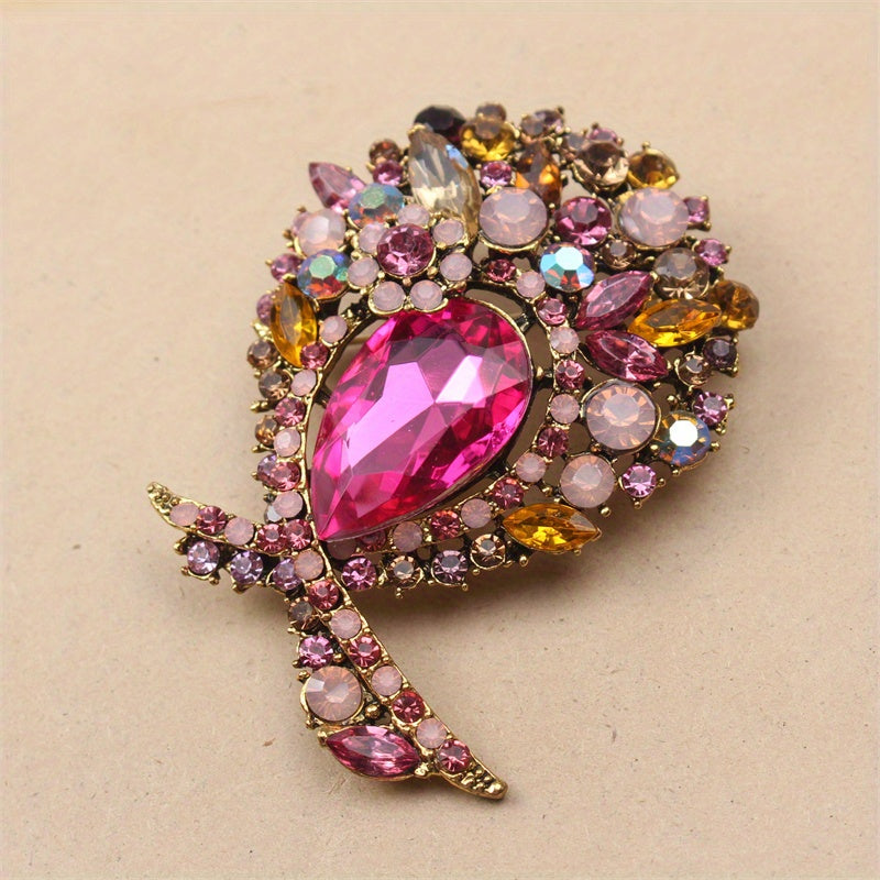 Women's Rhinestone Flower Brooch Pin Hollow Design Jewelry Gift