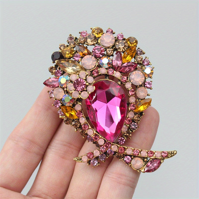 Women's Rhinestone Flower Brooch Pin Hollow Design Jewelry Gift