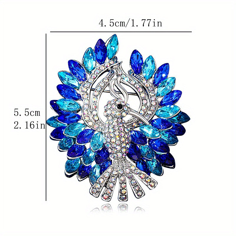 Peacock Brooch Pin with Blue Rhinestones Irregular Shape Elegant Jewelry Accessory