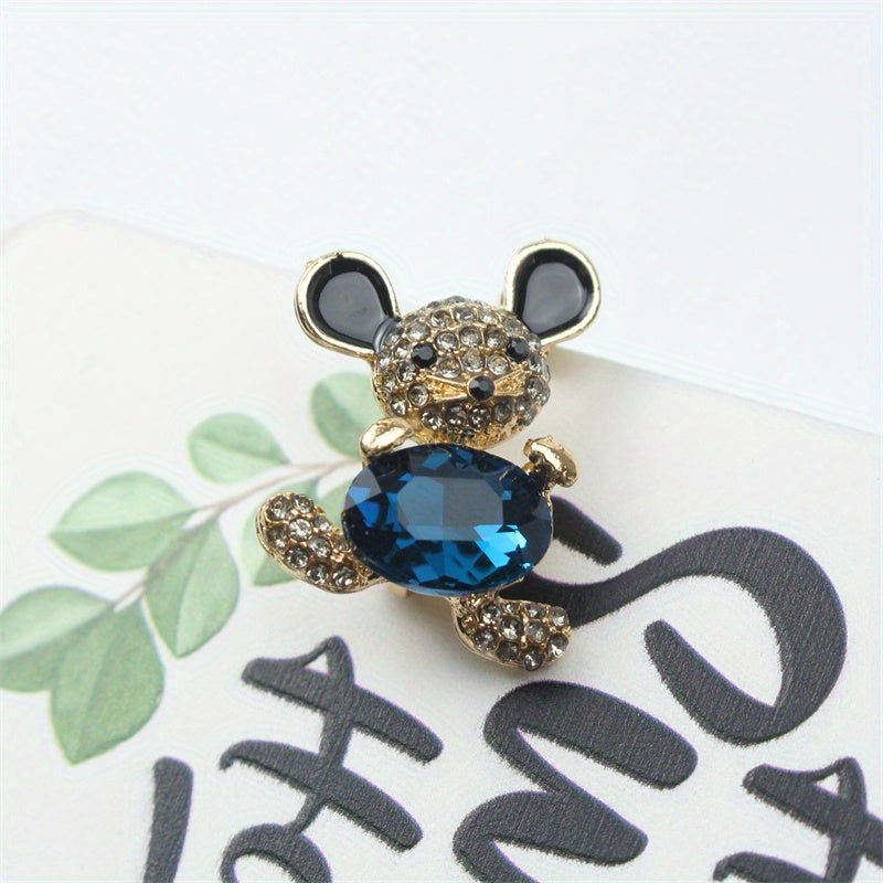 Mini Mouse Brooch Pin Adorable Bear Rhinestone Detail for Scarves and Clothing