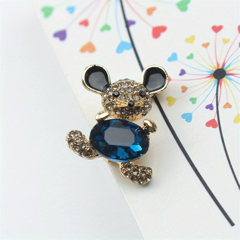 Mini Mouse Brooch Pin Adorable Bear Rhinestone Detail for Scarves and Clothing