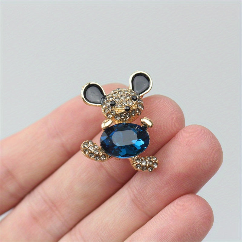 Mini Mouse Brooch Pin Adorable Bear Rhinestone Detail for Scarves and Clothing
