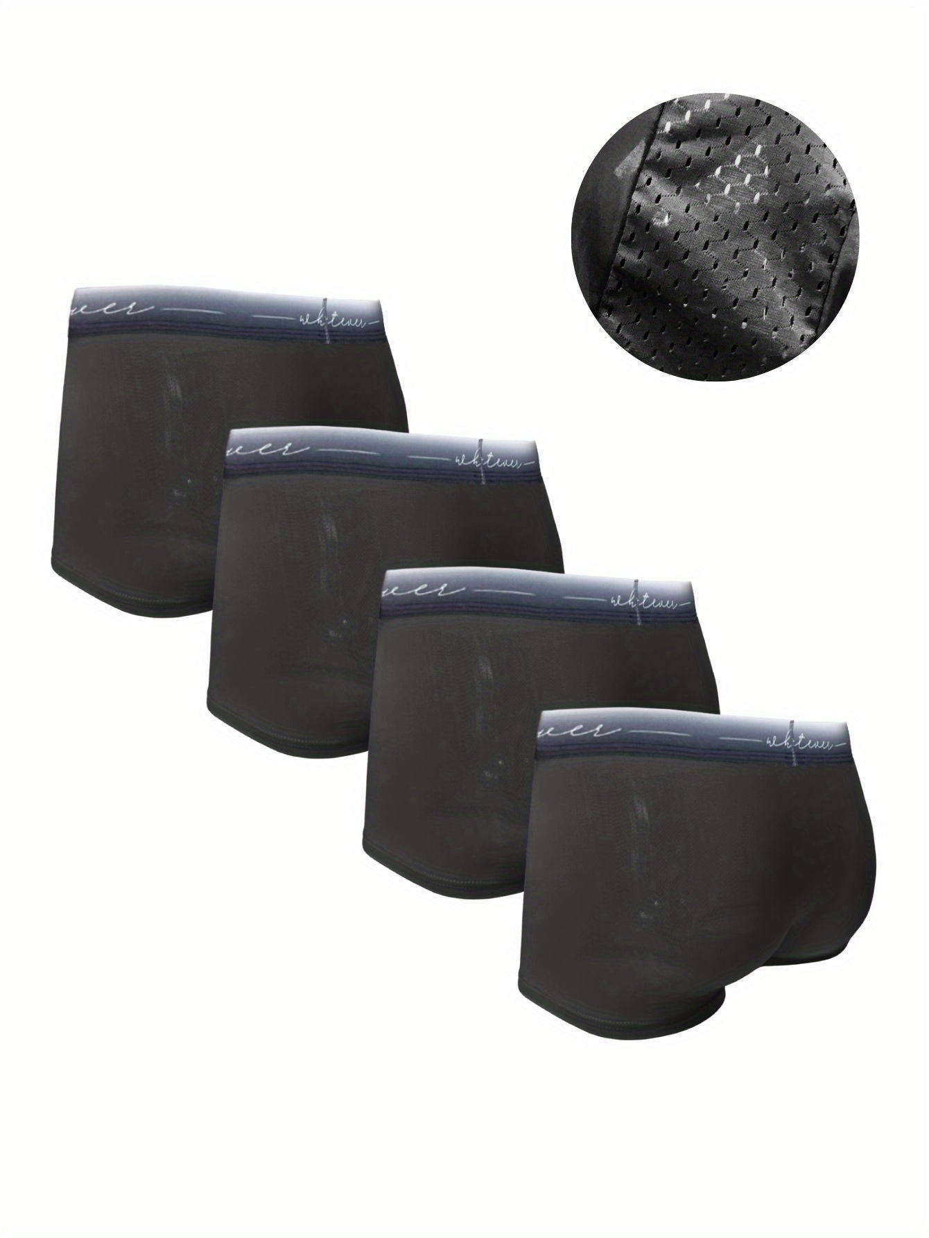 Men's Boxer Briefs Breathable Mesh Solid Color Knit Fabric Medium Stretch Comfortable Waistband Pack of 4