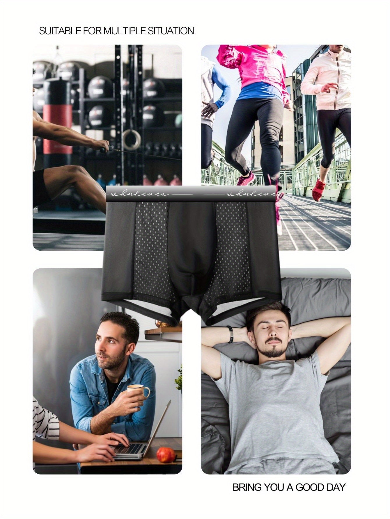 Men's Boxer Briefs Breathable Mesh Solid Color Knit Fabric Medium Stretch Comfortable Waistband Pack of 4