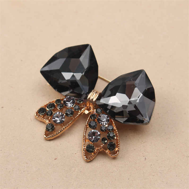 Crystal Bow Brooch for Women Elegant Jewelry Pin Corsage Accessory
