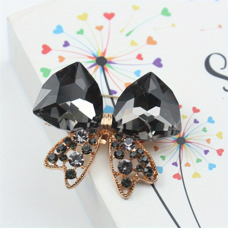 Crystal Bow Brooch for Women Elegant Jewelry Pin Corsage Accessory