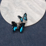 Blue Butterfly Brooch for Women Enamel Pearl Alloy Ombre Blazer Pin