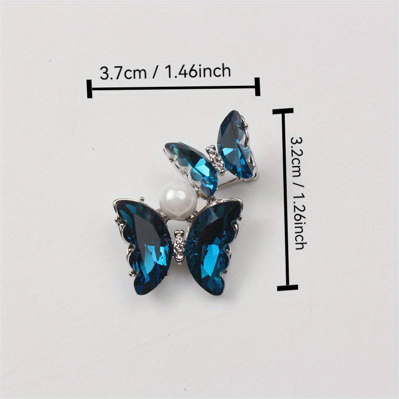 Blue Butterfly Brooch for Women Enamel Pearl Alloy Ombre Blazer Pin