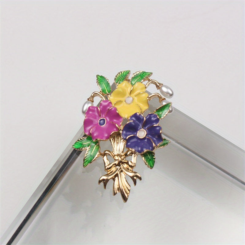 Enamel Flower Brooch for Women Alloy Irregular Shape Minimalist Jewelry Accessory