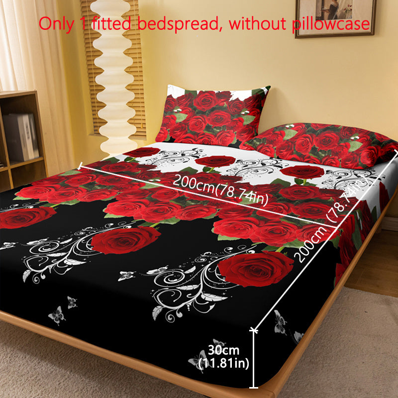 Brushed Polyester Bed Cover with Floral and Butterfly Print Fits Mattresses Up to 29cm