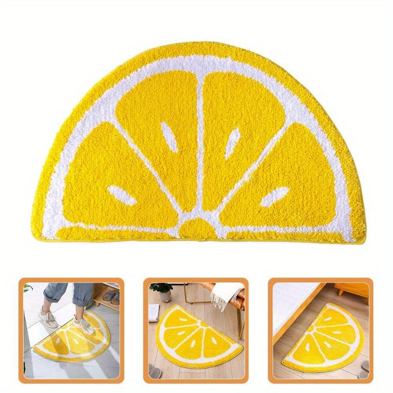 Half Round Lemon Doormat Water Absorbent Non-Slip Rug for Kitchen Bathroom Living Room