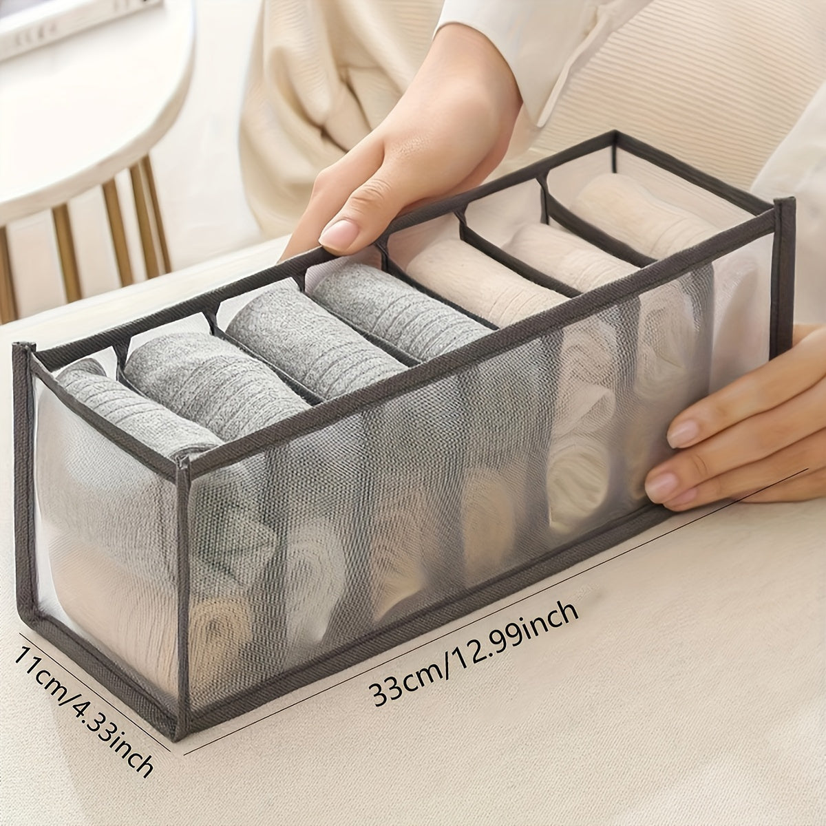Nylon Knit Fabric Organizer Box with Dividers for Socks and Bras Space-Saving Closet Storage