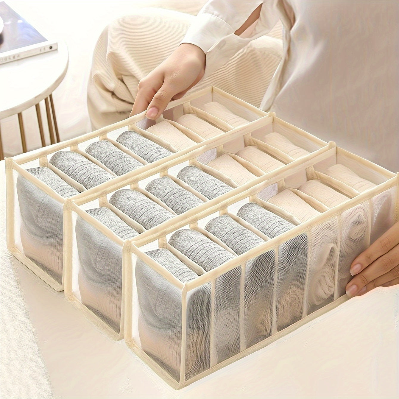 Nylon Knit Fabric Organizer Box with Dividers for Socks and Bras Space-Saving Closet Storage