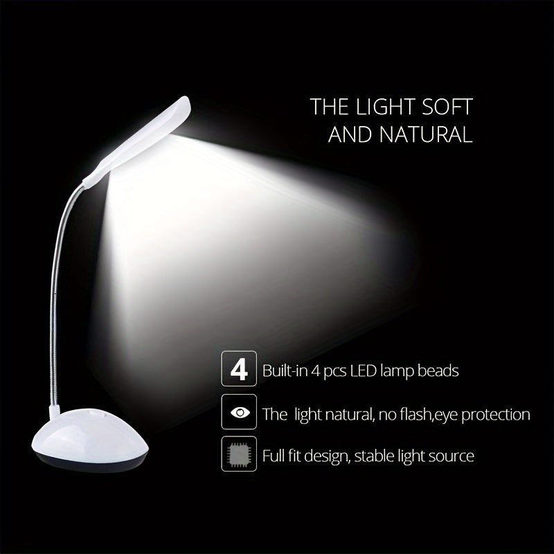 Portable Foldable LED Desk Lamp with Eye-Care Technology White Battery-Powered for Reading and Study
