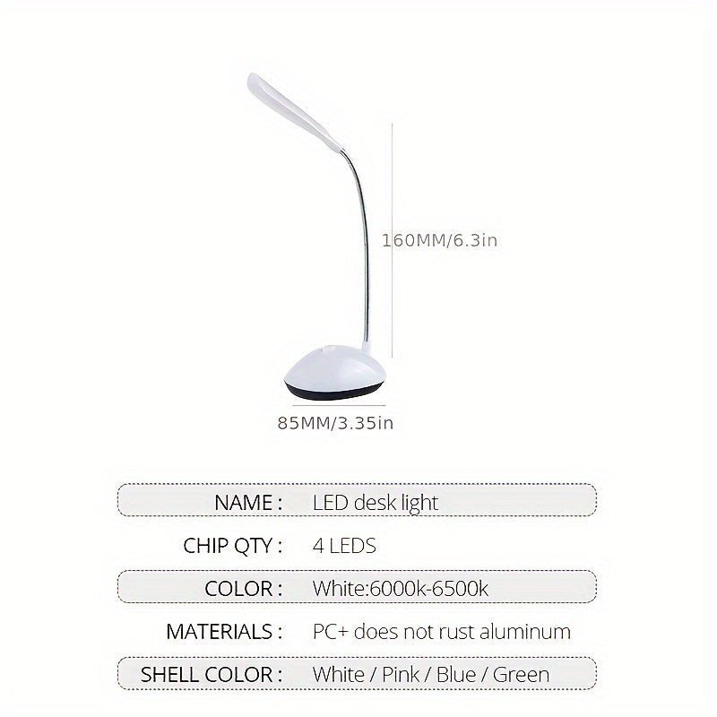 Portable Foldable LED Desk Lamp with Eye-Care Technology White Battery-Powered for Reading and Study