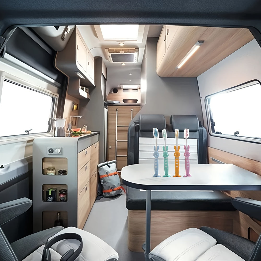 Set of Four Soft-Bristled Charcoal Toothbrushes with Cute Animal Designs for Kids