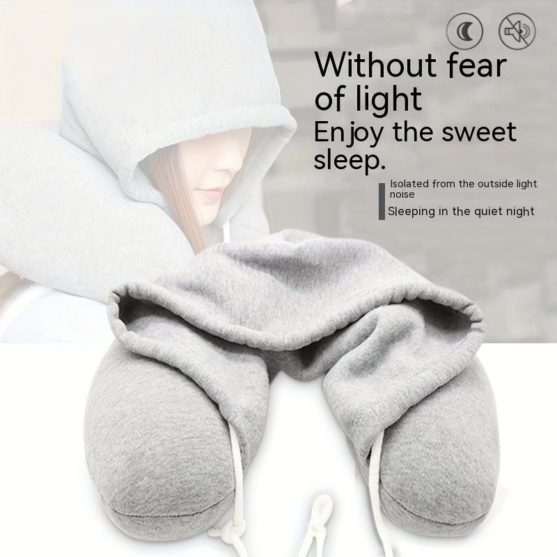 Ergonomic U-Shaped Travel Pillow with Hoodie for Adults Neck Support for Airplanes Car Trips