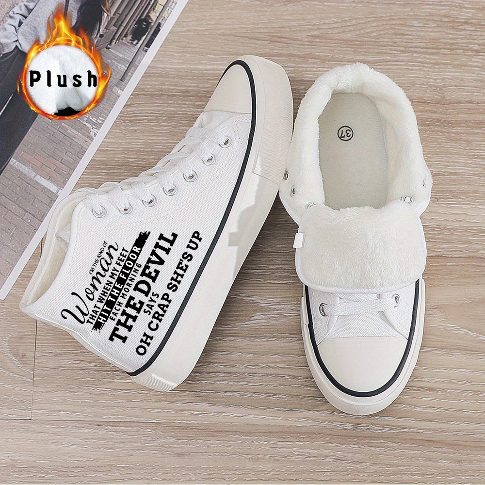 Women's Black and White Casual Skate Shoes, Lace-Up, 2D Print