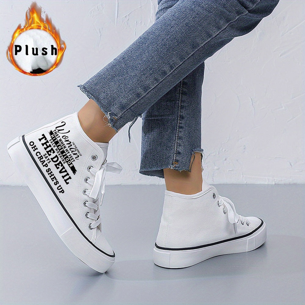 Women's Black and White Casual Skate Shoes, Lace-Up, 2D Print